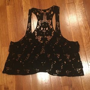 Black Floral tank top cover up